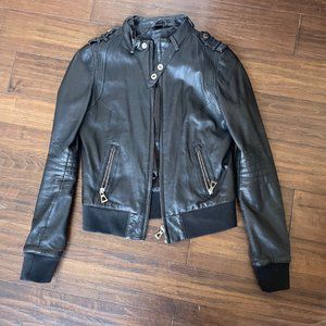 Rudsak Short Leather Boomer Jacket Black Small